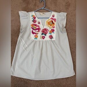 Savannah Jane Black and White Polka Dot Blouse embroidered medium